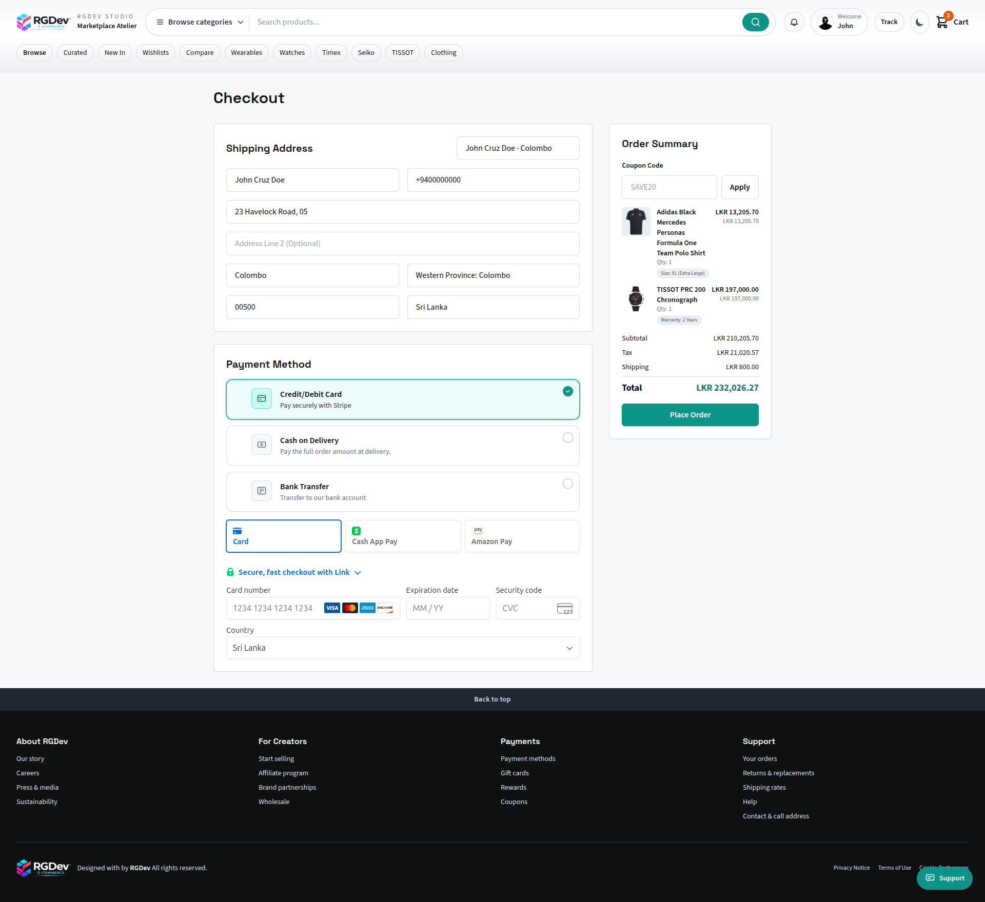 Secure checkout page with multiple payment options and order summary