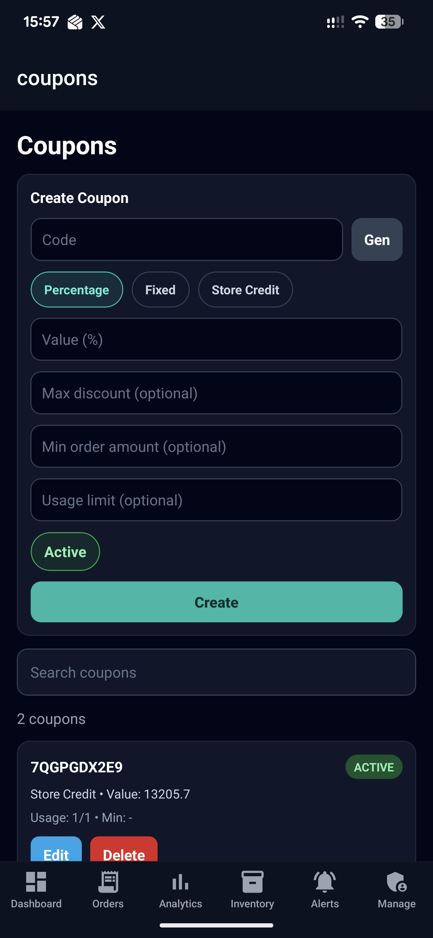 Coupon and discount code management system for creating promotional offers and special deals