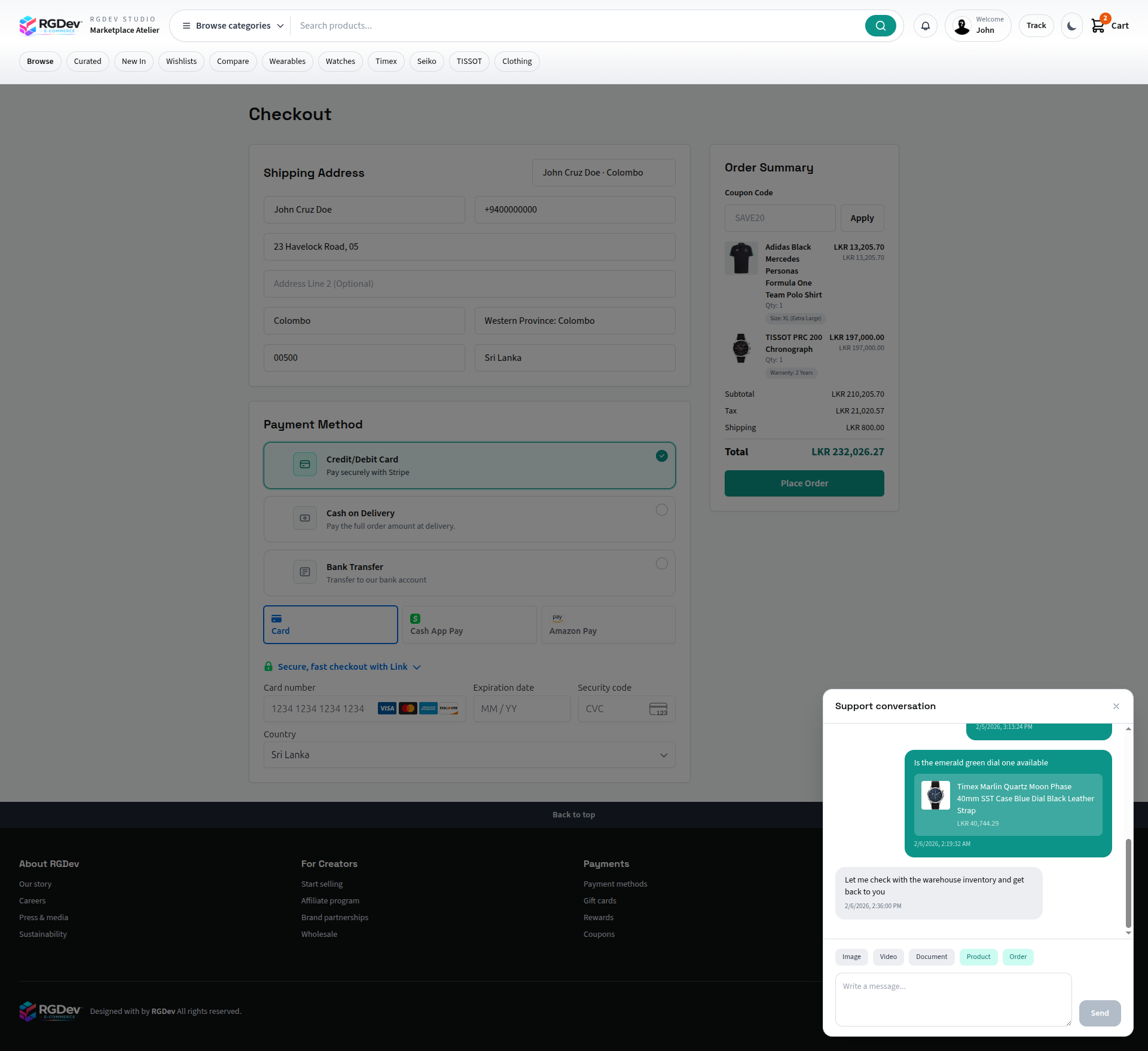 Real-time customer support chat system for instant assistance